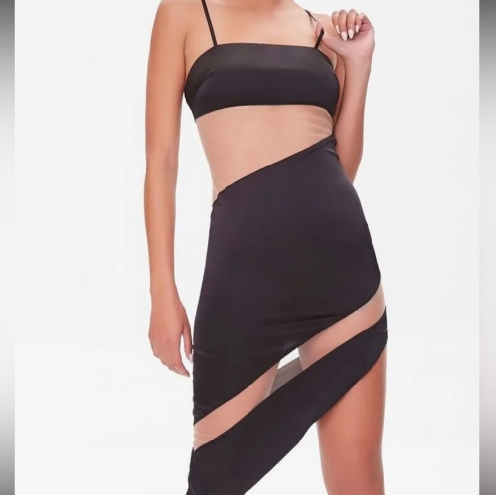Forever 21 Satin Sheer Black Mesh Dress